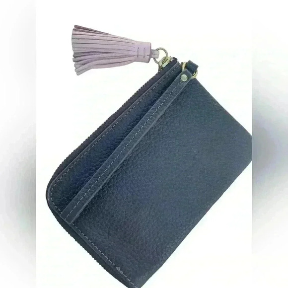 FOSSIL womens Tara Leather Wristlet Clutch Handbag Black Pink Tassle gently used - Picture 3 of 9